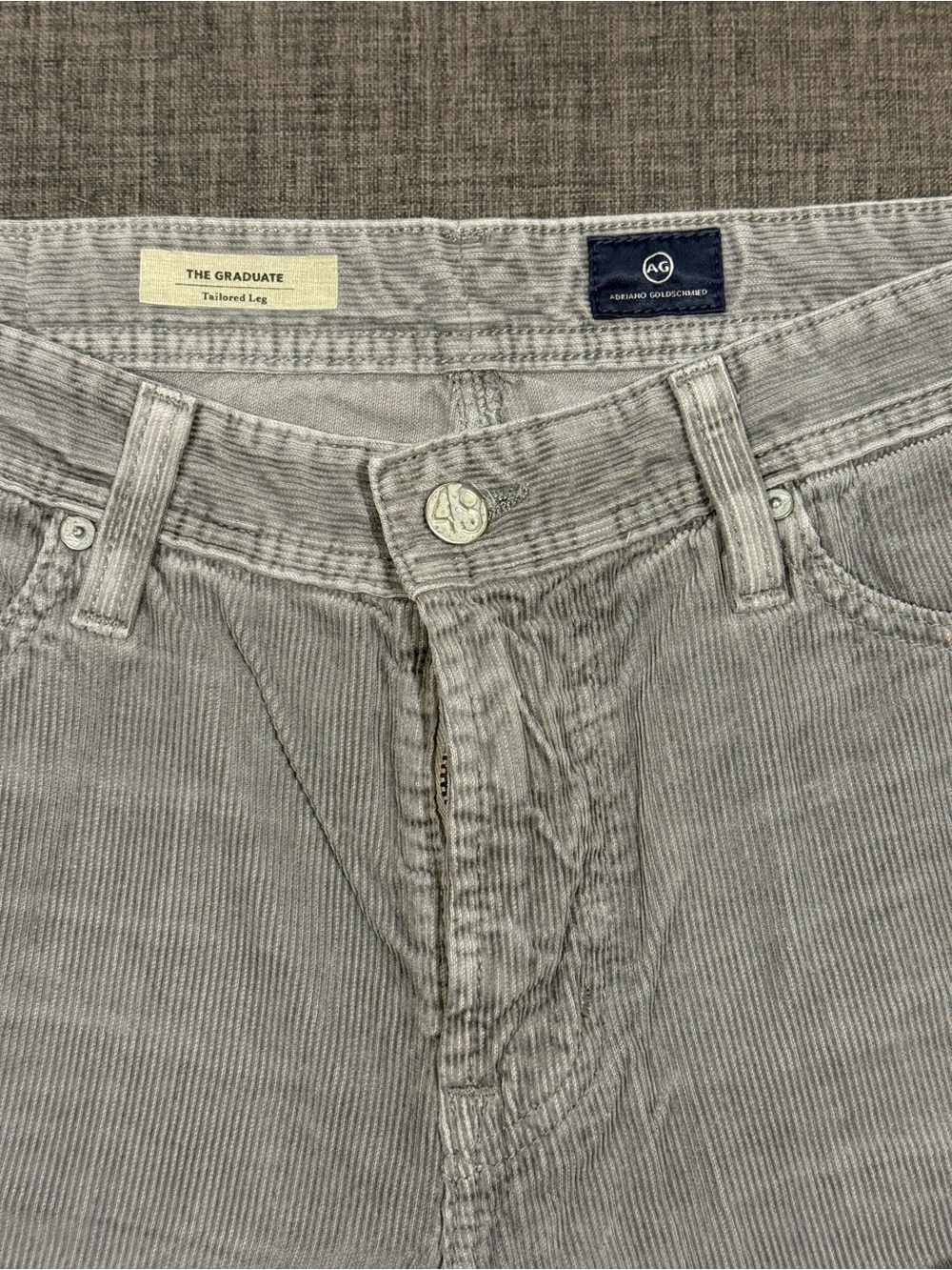AG Adriano Goldschmied Light Gray The Graduate Corduroy Pants